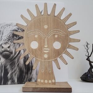 Wooden Sun Face Art Decor